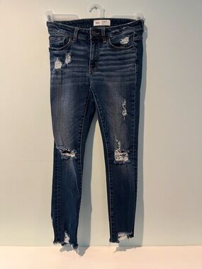 BKE Denim Women’s Stella Mid-Rise Slim Fit Distressed Skinny Blue Jeans, Size 25